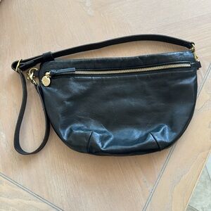 Elegant Clare V. Grande Fanny Black Leather Crossbody Bag